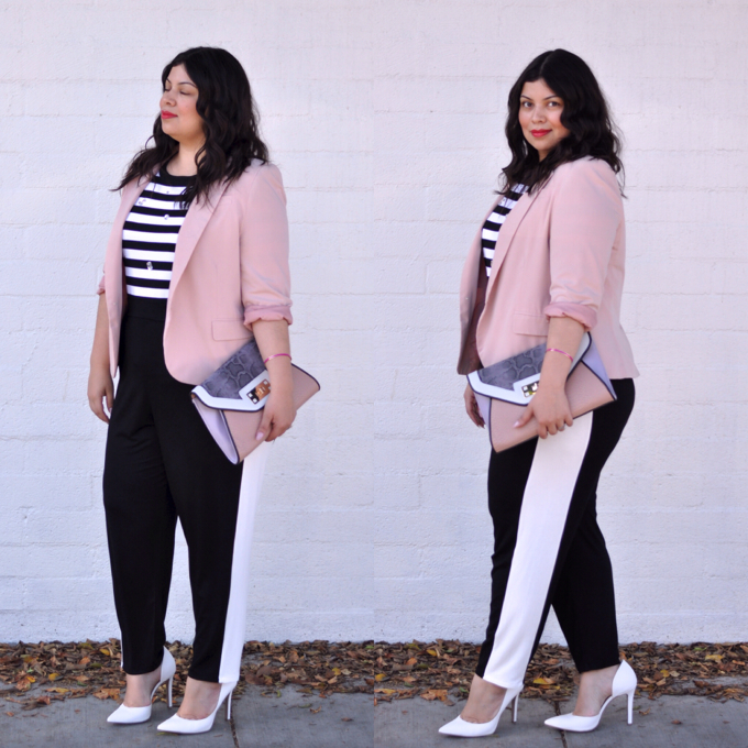 Plus size blush and stripe outfit