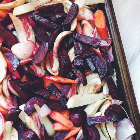Winter vegetables: beets, fennel, red onion, carrots
