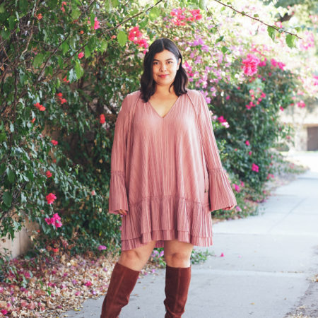 Fall outfit: crinkle dress and suede boots